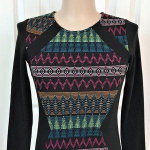 H&M Dress Bodycon Black w/Colorful Geometric Pattern Size Small Stretchy